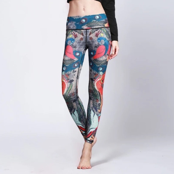 Yoga Peacock off brand Amazon stretch Diiso Bird Leggings M women’s art wearable - Picture 5 of 13